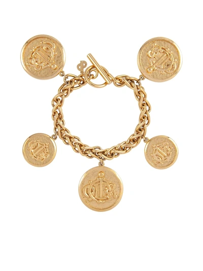 Pre-owned Dior 1980s  Logo Charms Chain Bracelet In Gold
