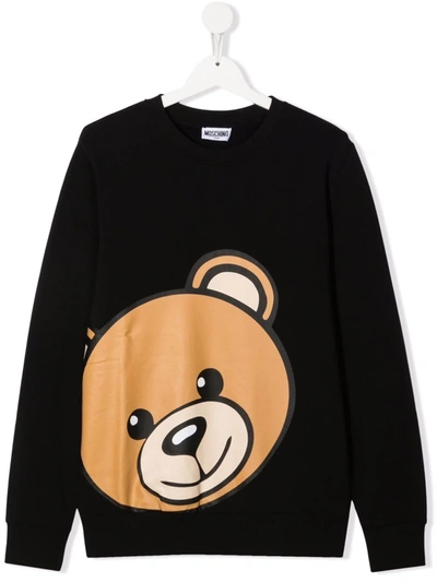 Moschino Black Sweatshirt For Kids With Teddy Bear In Blue