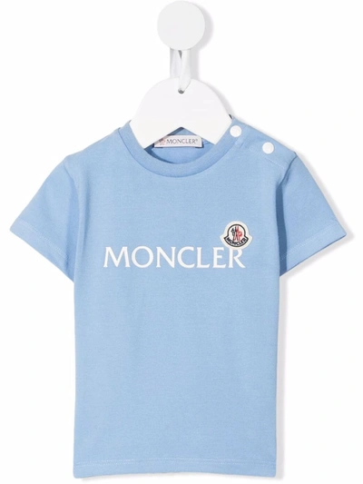 Moncler Babies' Logo Print Short-sleeve T-shirt In Blue