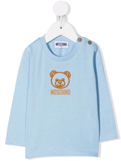 Moschino Babies' Embroidered Teddy Bear T-shirt In Blue