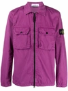 Stone Island Logo-appliquéd Garment-dyed Cotton-twill Overshirt In Purple