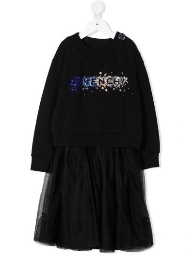 Givenchy Kids' Crystal-embellished Dress In Black