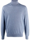 Canali Mock Neck Merino Wool Sweater In Blue