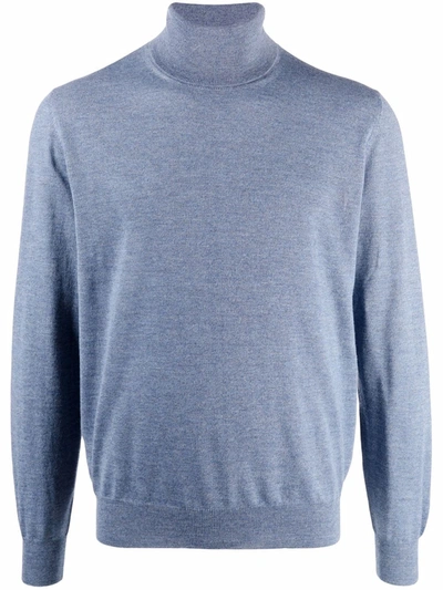 Canali Mock Neck Merino Wool Sweater In Blue