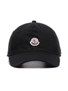 Moncler Black Cotton Baseball Cap In 黑色