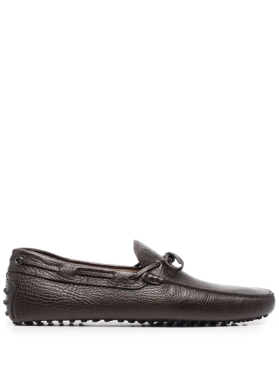 Tod's Tie-front Leather Loafers In Braun
