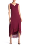 Nina Leonard Sleeveless V-neck High/low Dress In Bordeaux