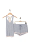 Honeydew Lace Racerback Tank & Shorts 2-piece Pajama Set In Cove Stripe