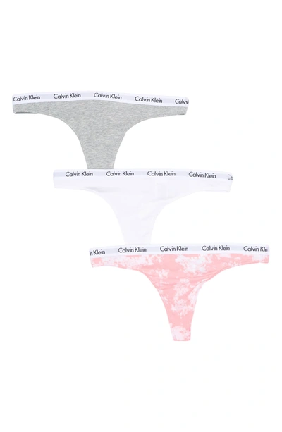 Calvin Klein Logo Assorted Thongs In Gryhthr/wht/pink