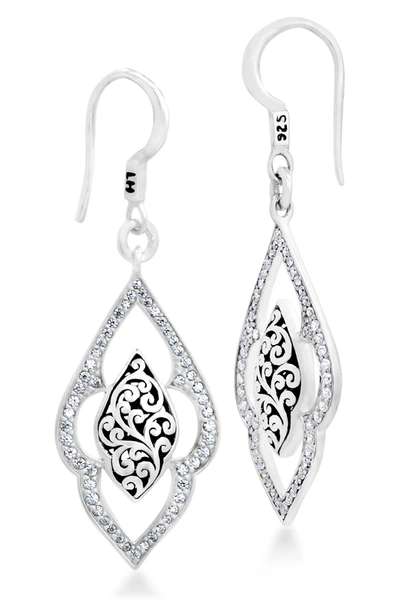 Lois Hill Pave Diamond Outline Scroll Focus Drop Earrings In Silver