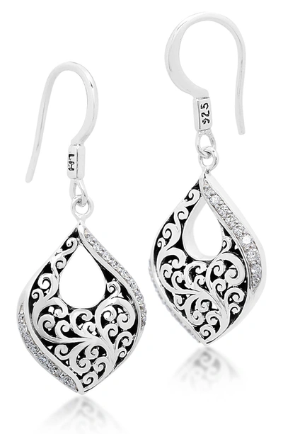 Lois Hill Sterling Silver Diamond Pave & Scroll Open Drop Earrings
