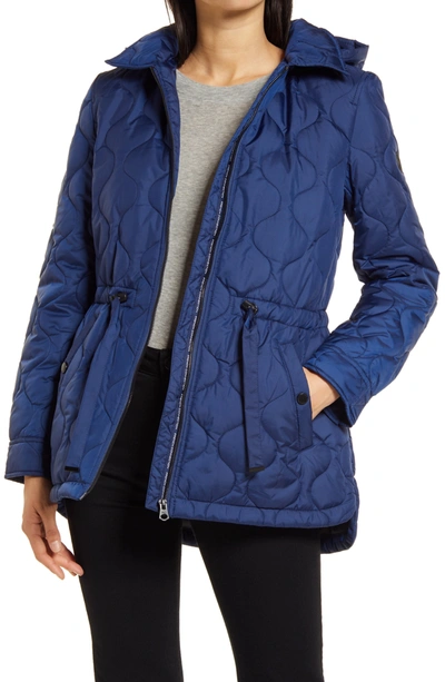 French Connection Onion Quilted Hooded Coat In Navy