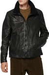 ANDREW MARC AUGUSTINE LEATHER JACKET WITH GENUINE SHEARLING COLLAR
