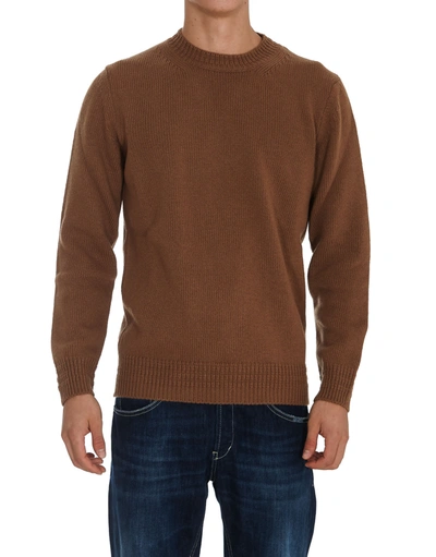 Dondup Crewneck Wool Blend Sweater In Camel Color
