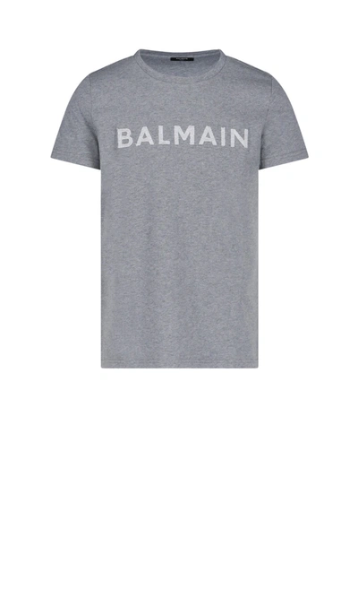 Balmain T-shirt With Pale Logo Appliqué In Gris Chin Fonc Gris Chin Clair