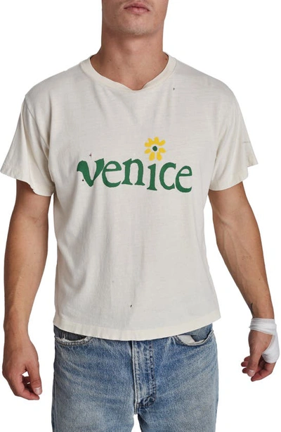 Erl Unisex Venice Be Nice Distressed Cotton Tee In White