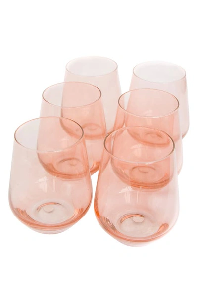 Estelle Set Of 6 Stemless Wineglasses In Blush Pink