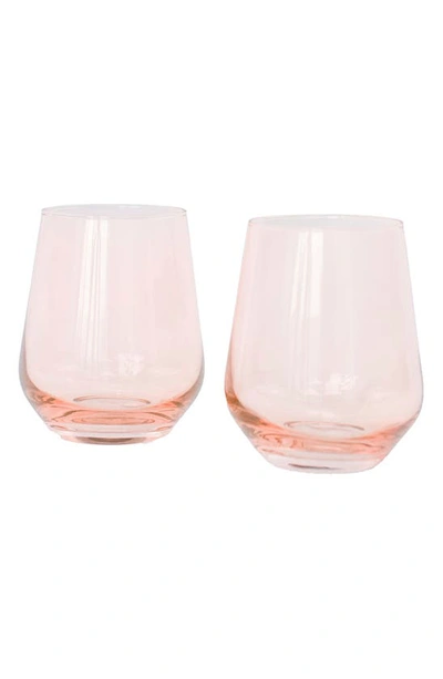 Estelle Set Of 2 Stemless Wineglasses In Blush Pink