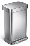 Simplehuman 45 Litre Rectangular Step Can With Liner Pocket With Plastic Lid In Brushed