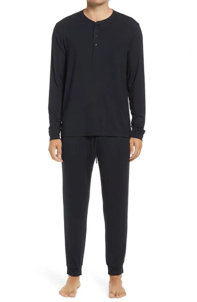 Eberjey Henry Long-sleeved Stretch-jersey Pyjama Set In Black