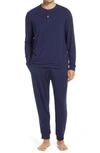 Eberjey Henry Long-sleeved Stretch-jersey Pyjama Set In True Navy