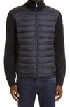Moncler Mens Black Hybrid Padded Knitted Cardigan In Navy