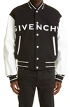 Givenchy Wool And Grained Leather Varsity Jacket In Black,white