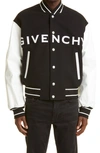 Givenchy Navy Blue And White Bomber Jacket In Wool And Leather In Black/ White