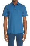 Ermenegildo Zegna Suede-trimmed Cotton-piqué Polo Shirt In Blue