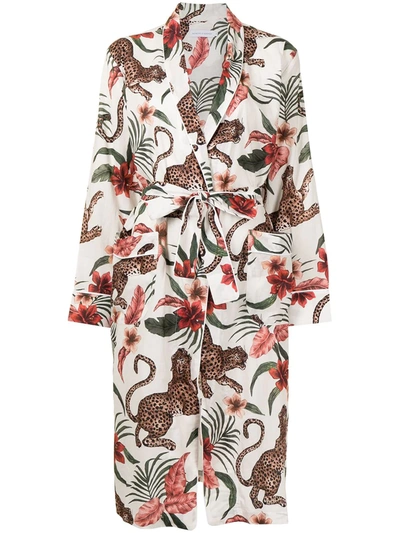 Desmond & Dempsey Soleia Botanical-print Dressing Gown In Weiss