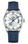 Hamilton Men's Swiss Automatic Jazzmaster Open Heart Blue Leather Strap Watch 42mm In Blue