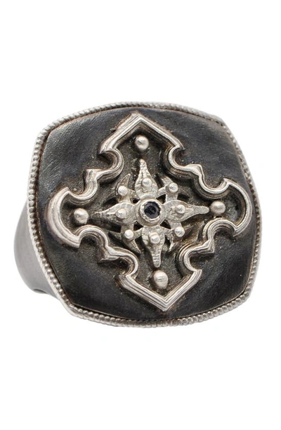 Armenta Men's Romero Blackened Silver Pointed Cross Ring