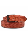 Bosca Vesuvio Braid Embossed Leather Belt In Cognac