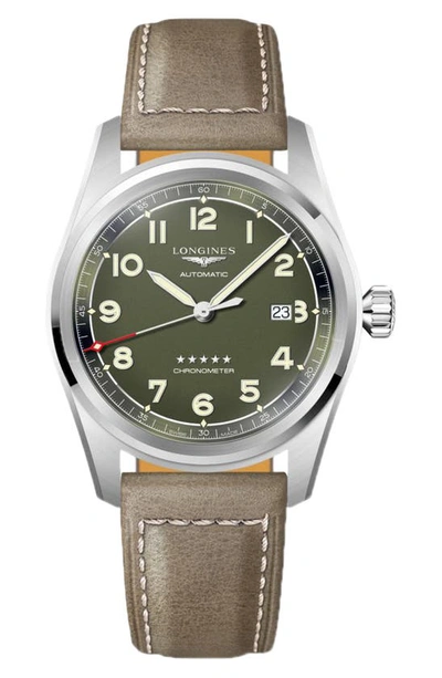 Longines Men's Spirit Stainless Steel & Leather Chronometer Watch In Green