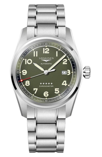 Longines Men's Swiss Automatic Spirit Chronometer Stainless Steel Bracelet Watch 42mm In Green