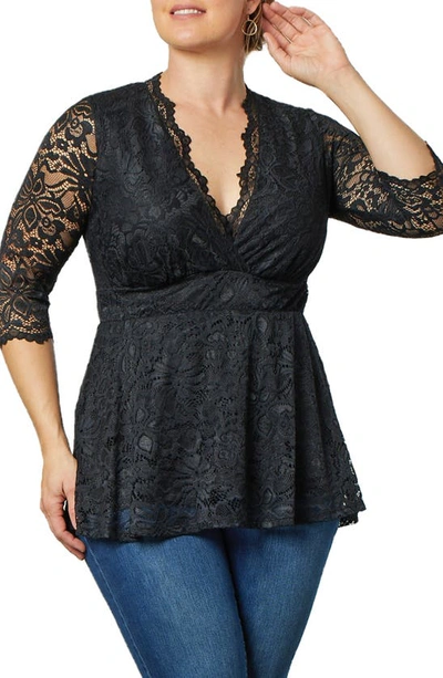 Kiyonna Linden Lace Top In Black Lace / Black Lining