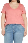 Caslonr Rounded V-neck Tee In Coral Rose Tea