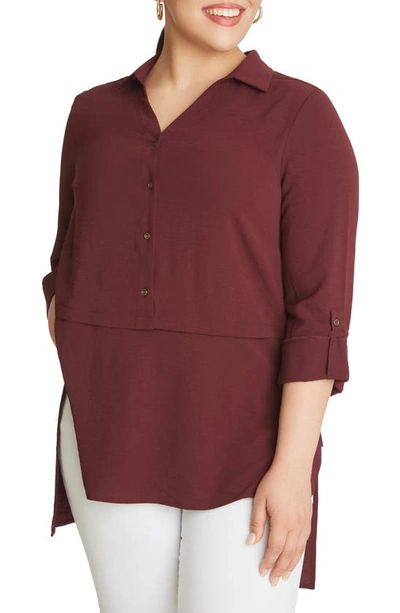 Adyson Parker Roll Tab Button-up Tunic Shirt In Deep Wine
