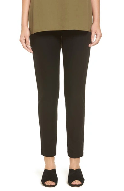 Eileen Fisher Petite Washable Stretch Crepe Slim Ankle Trousers In Black