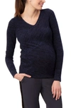 STOWAWAY COLLECTION DIRECTIONAL KNIT MATERNITY TOP,2004-NAVY