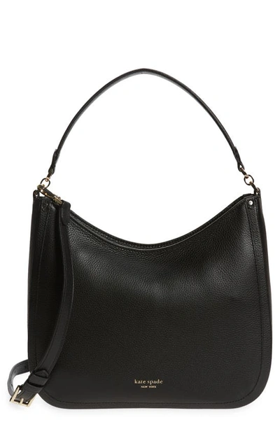 Kate Spade Roulette Large Leather Hobo Bag In True Black