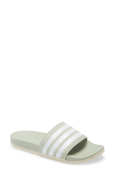 Adidas Originals Adilette Comfort Slide Sandal In Halo Green/ White/ Halo Ivory