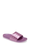 Adidas Originals Adilette Comfort Slide Sandal In Cherry/ Cherry/ Clear Lilac