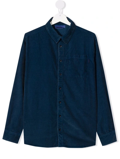Molo Teen Corduroy Long Sleeved Shirt In Blue