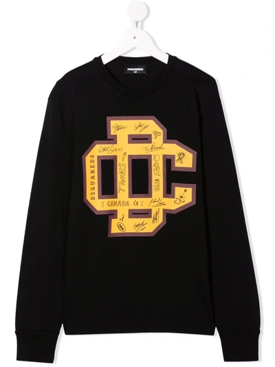 Dsquared2 Teen Monogram-print Cotton Sweatshirt In Black