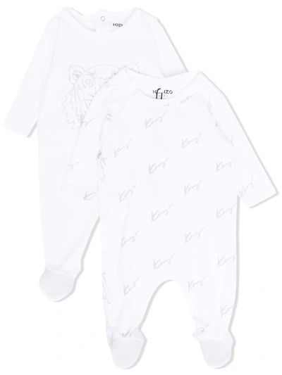 Kenzo Babies' Set Of 2 Printed Organic Cotton Rompers In White