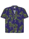 Rhude Short Sleeve Palm Tree Print Shirt Blue And Green In Blue