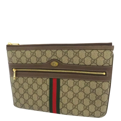 Pre-owned Gucci Beige Gg Supreme Canvas Ophidia Clutch Bag