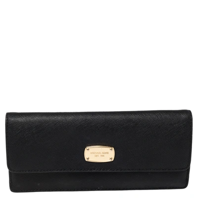 Pre-owned Michael Kors Black Leather Flap Continental Wallet