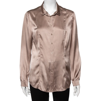Pre-owned Burberry Beige Silk Satin Paneled Button Front Shirt M